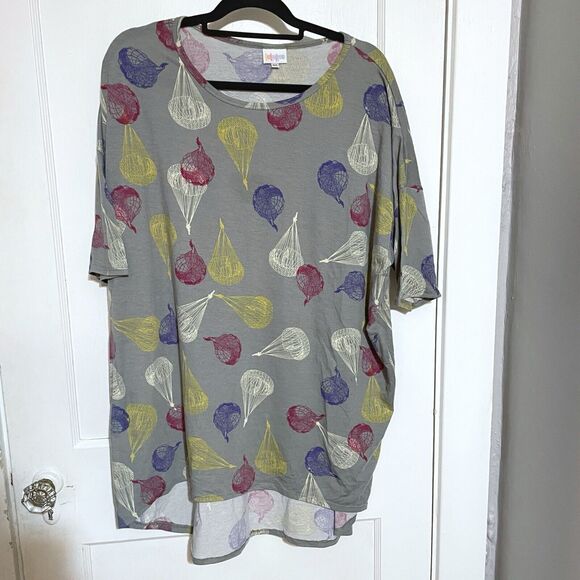 LuLaRoe Women's XL Irma Tunic T-Shirt Gray Parachute Print High Low Stretch - Picture 1 of 4